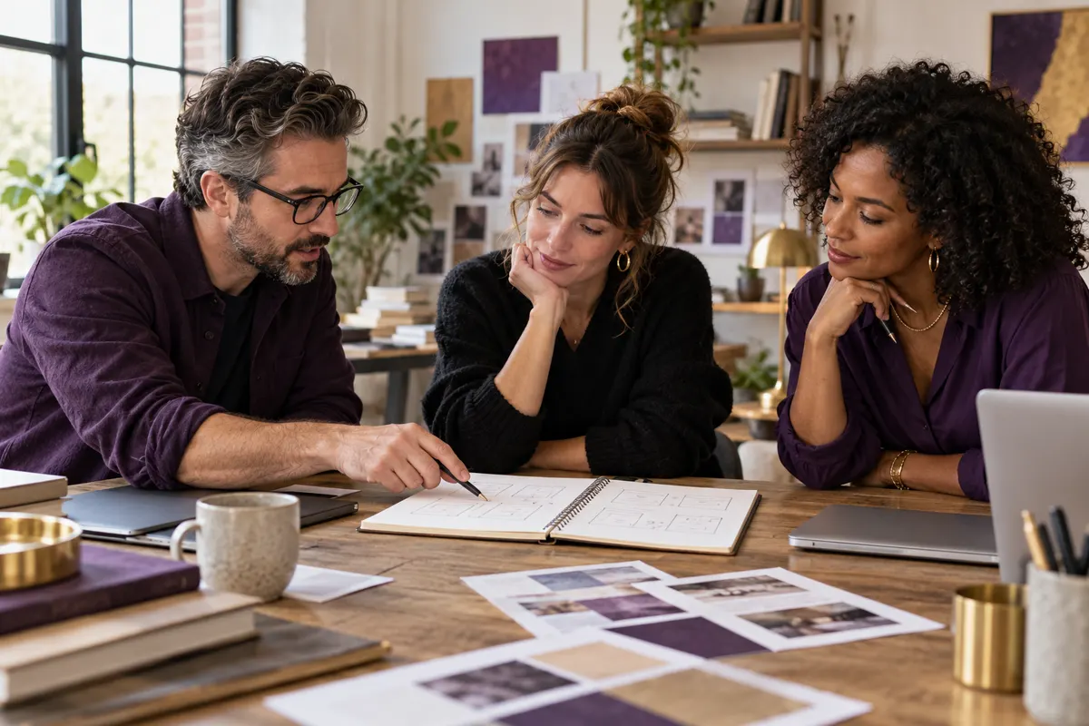 Professionals collaborating around a project plan